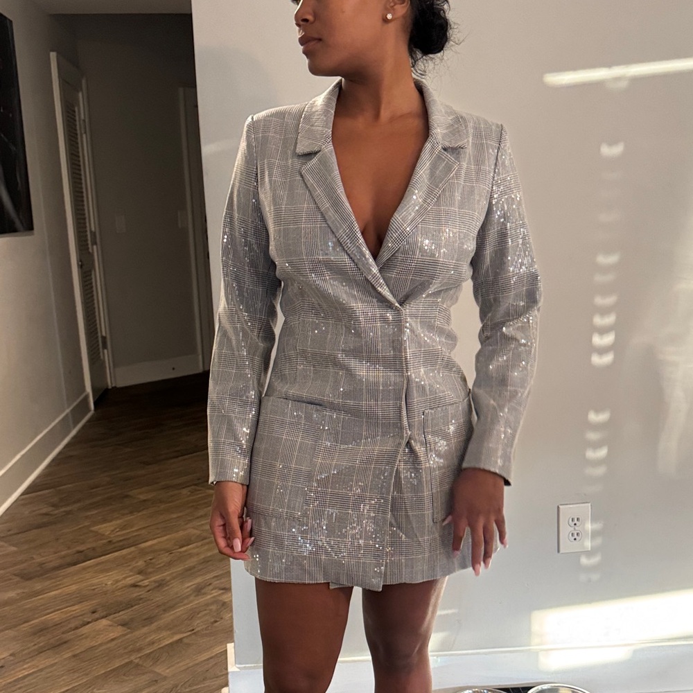 Zara Black and White Plaid Blazer